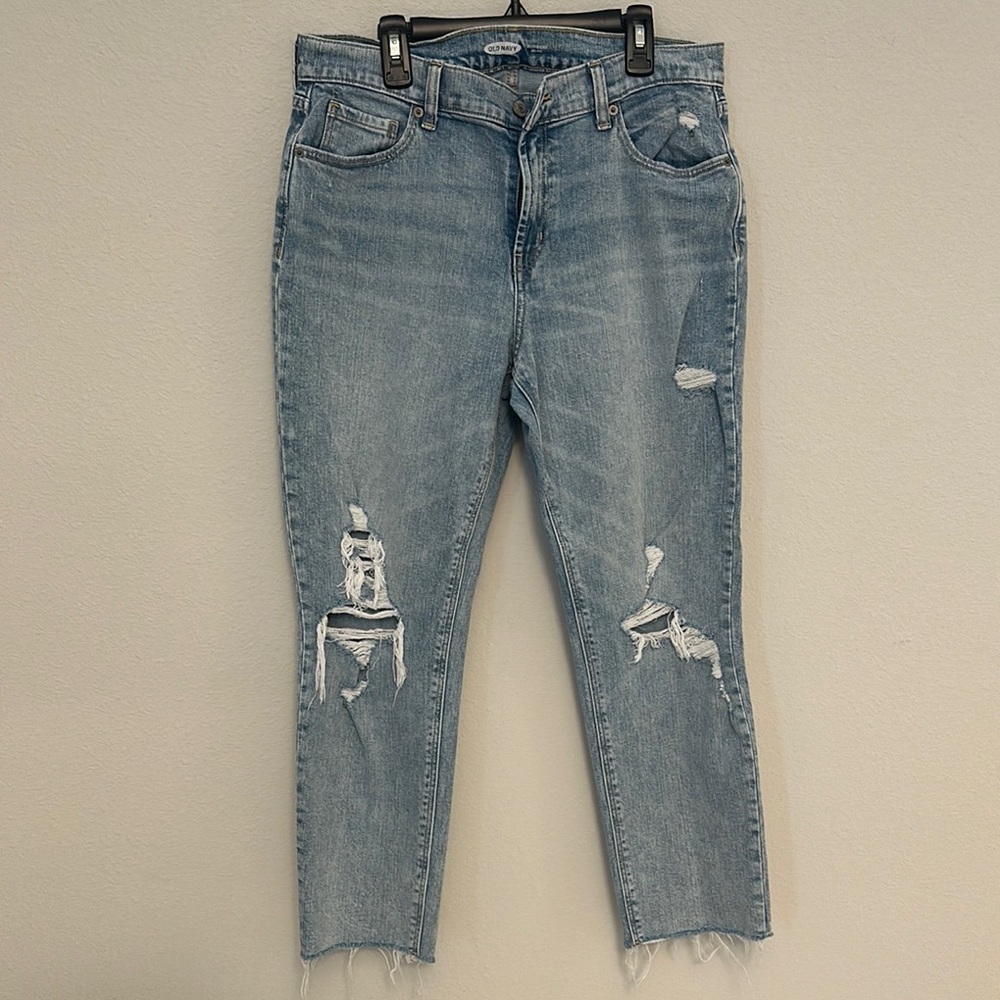 Old Navy Blue Boyfriend Jeans with Distressed Details